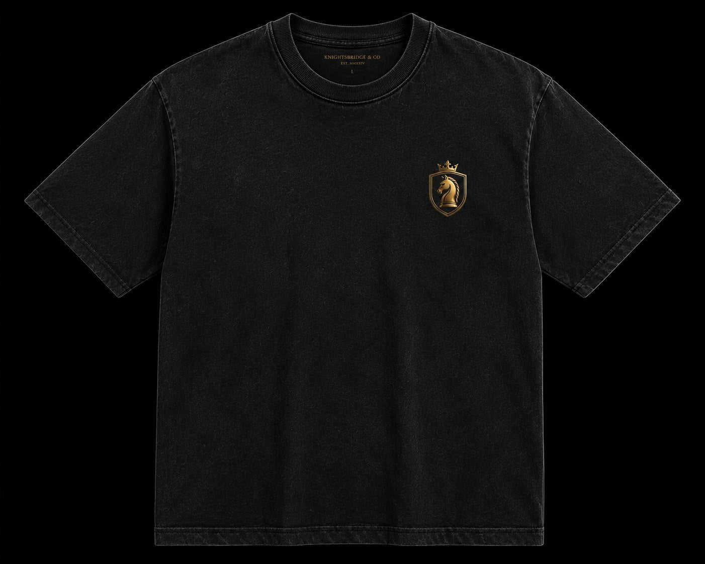 Drop 001 — The Datejust Tee, washed black with gold crest